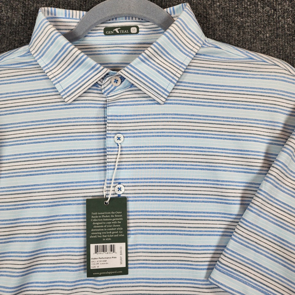 GenTeal Walker Performance Men Coastal Preppy Golf Polo Shirt Size M NWT